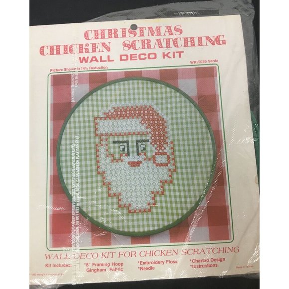 Santa Christmas Chicken Scratching Wall Decor Kit with 8" Framing Hoop NOS - Picture 2 of 5